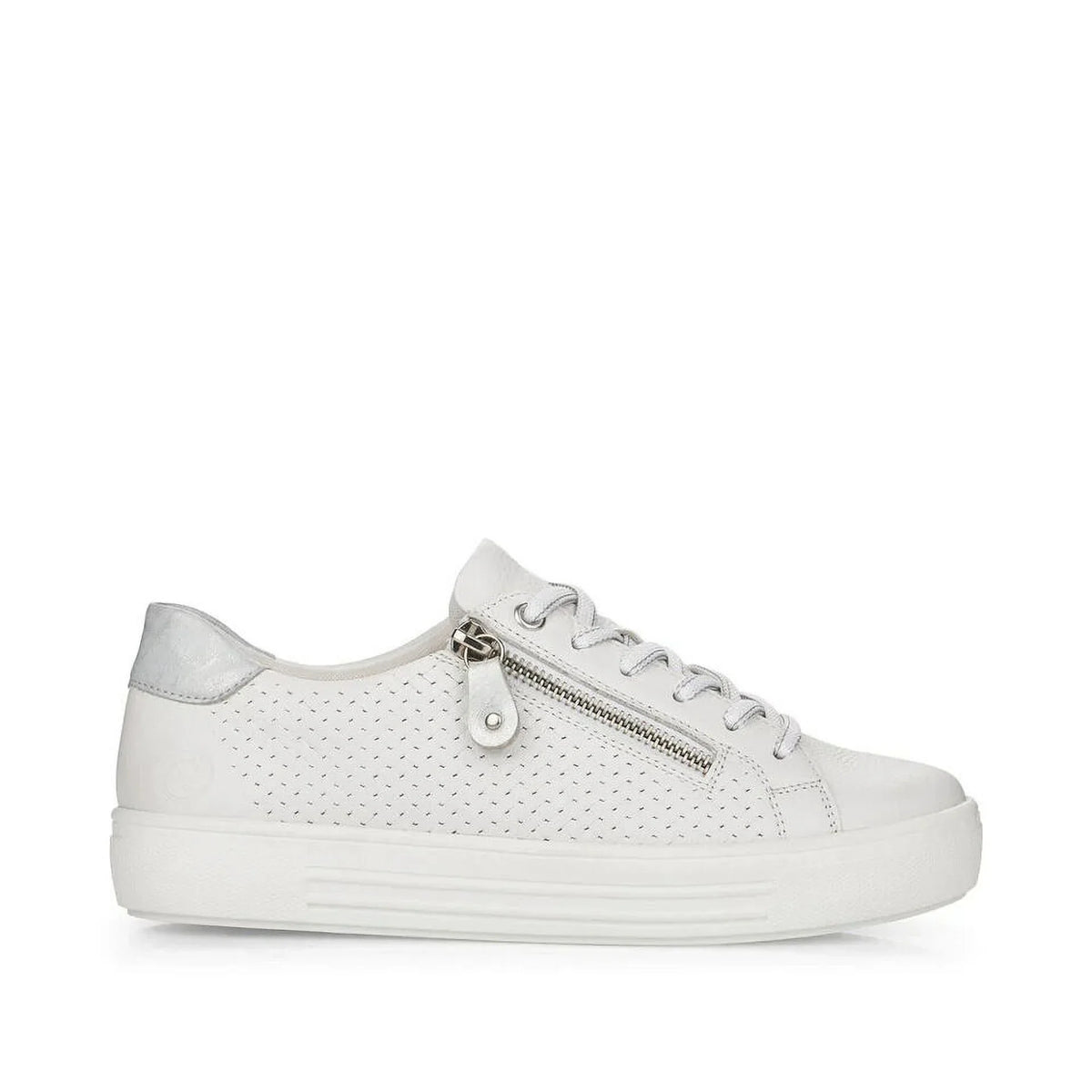 Rieker Women's D0916-80 Side-Zipped Lace-Up Sneakers, White, Size EU 42