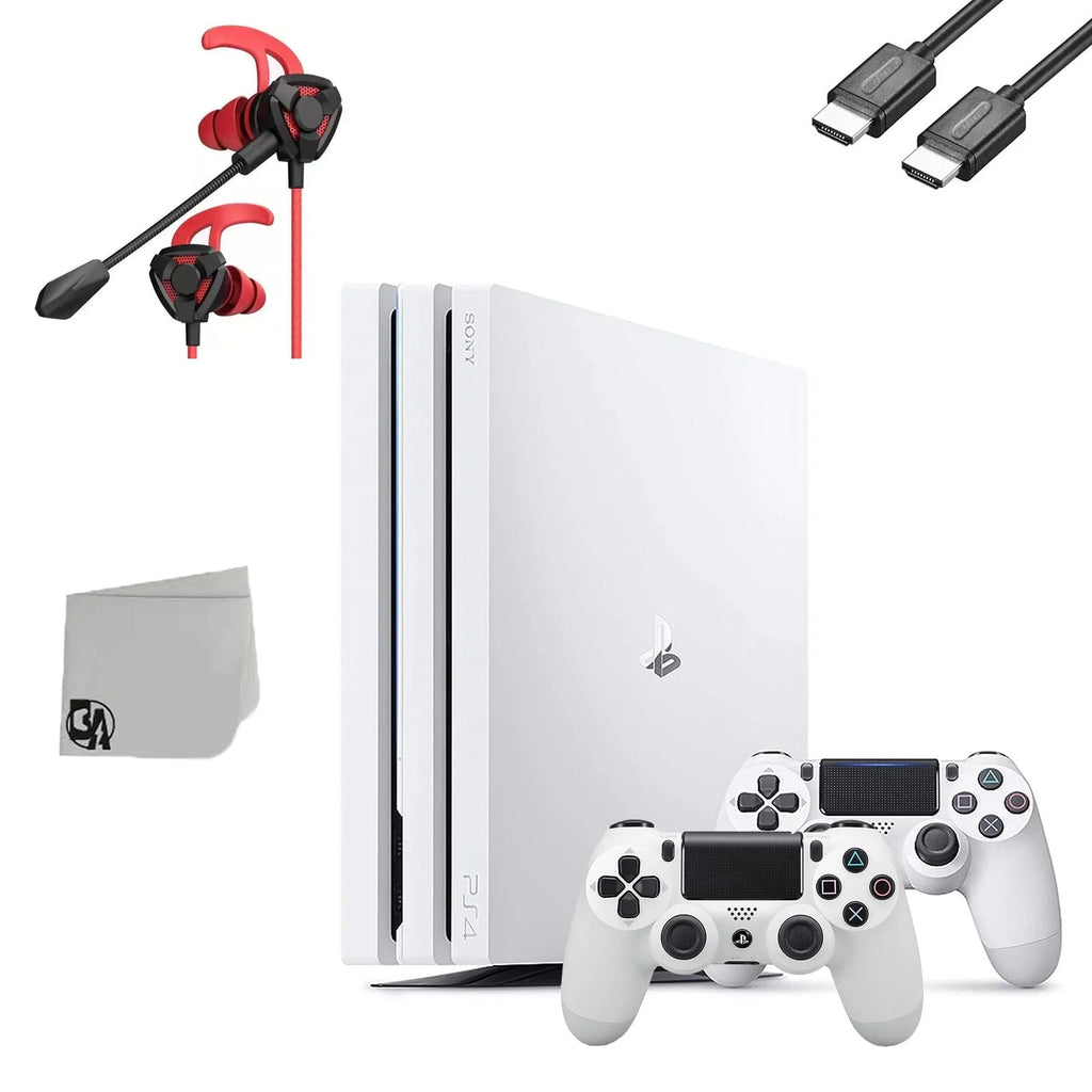 PlayStation 4 Pro 1TB White Gaming Console With 2 Controller + G9 Earbuds With Microphone BOLT AXTION Bundle Used
