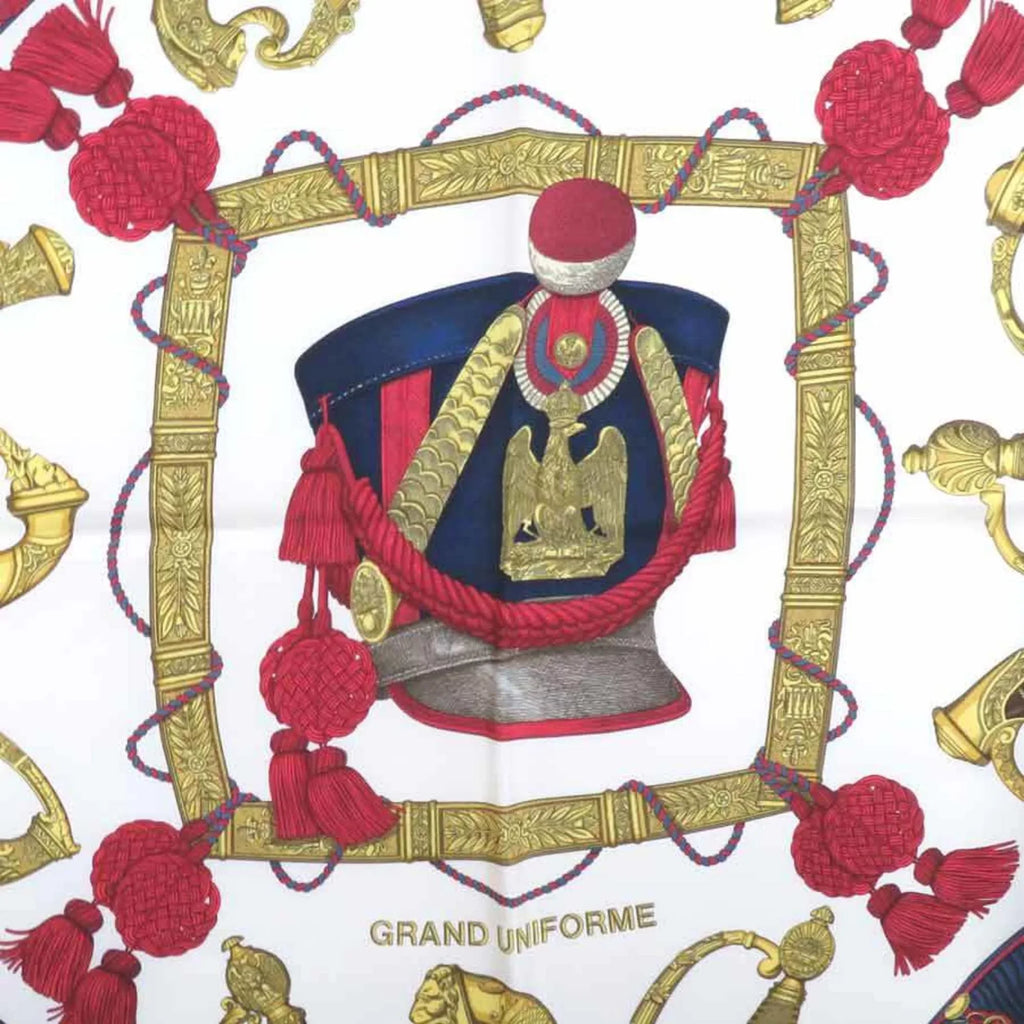 Pre-Owned Hermes HERMES Scarf Carre 90 GRAND UNIFORME Silk Off-White/Multicolor Ladies (Good)