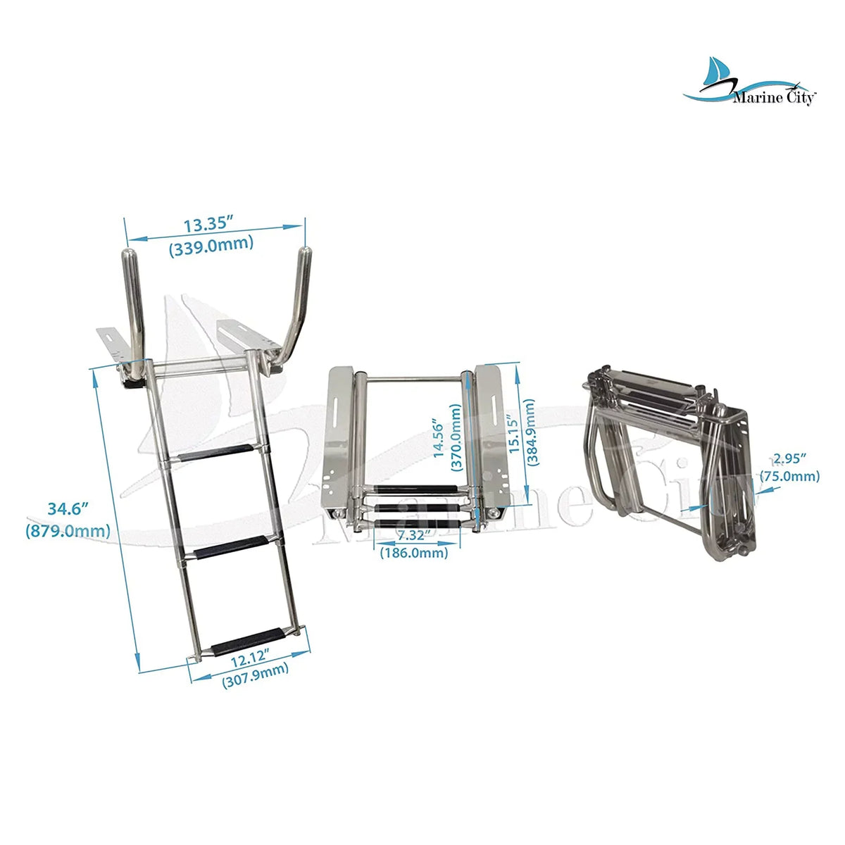 Marine City 316 Stainless Steel Under Platform telescoping Retractable Handrail 3 Steps Ladder for ship Yacht