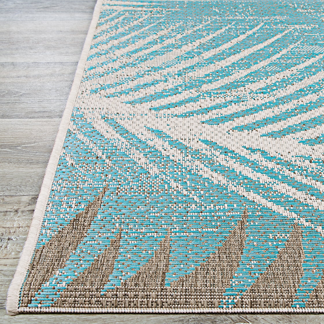 Monaco Tropical Palms Rug, Aqua. 10 in. x 7 ft. 3 in. Couristan 24293134023710U 2 ft