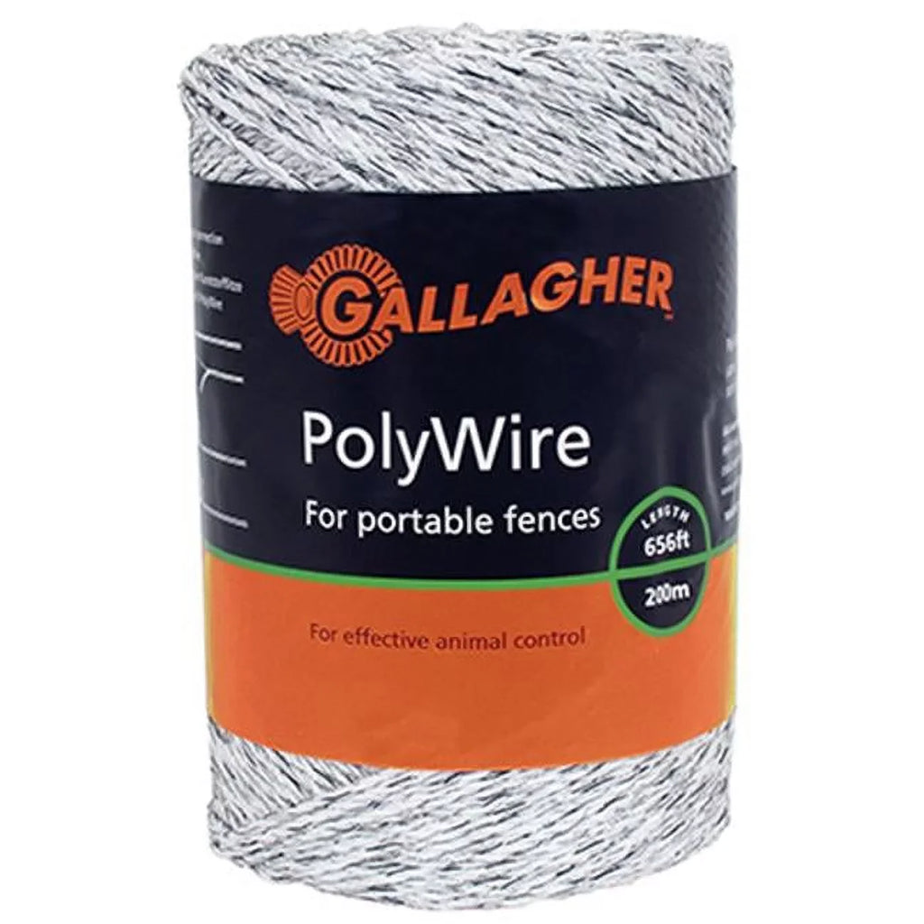 '- Quantity 1. x 656-Ft. Gallagher G62004 Electric Fence Polywire, Ultra White, 1/16-In