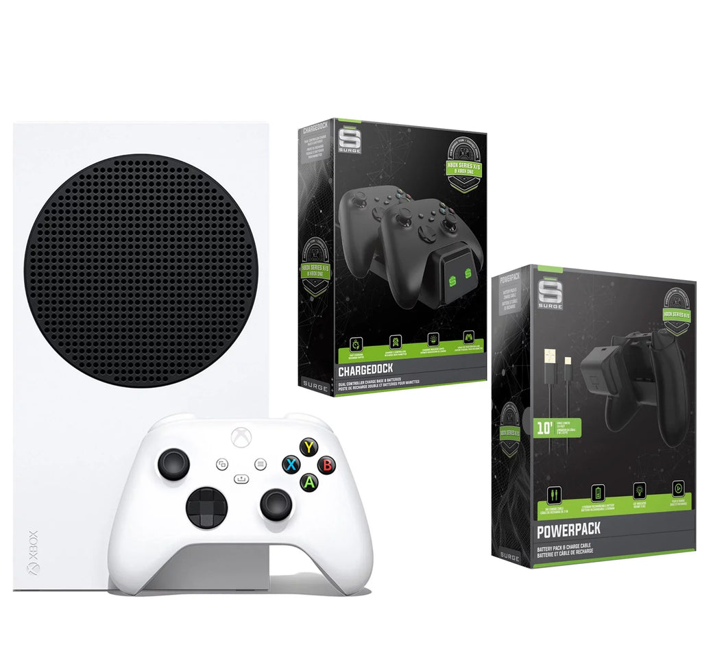 Xbox Series S 512GB Console with POWERPACK USB-C Charge Cable & Battery and CHARGEDOCK Dual Charge Base Bundle