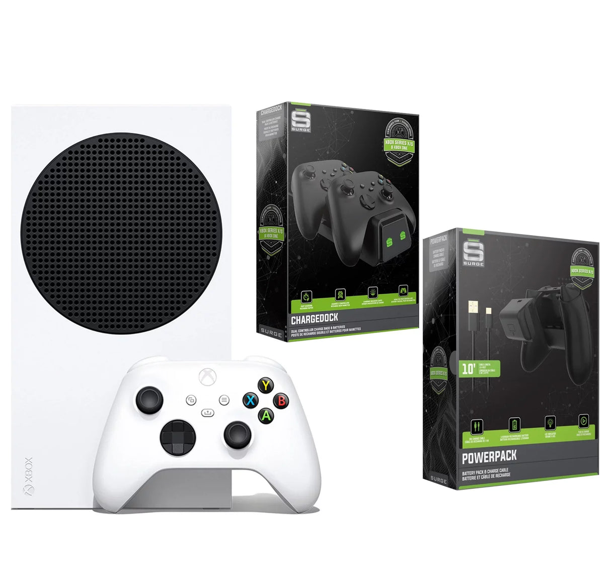 Xbox Series S 512GB Console with POWERPACK USB-C Charge Cable & Battery and CHARGEDOCK Dual Charge Base Bundle