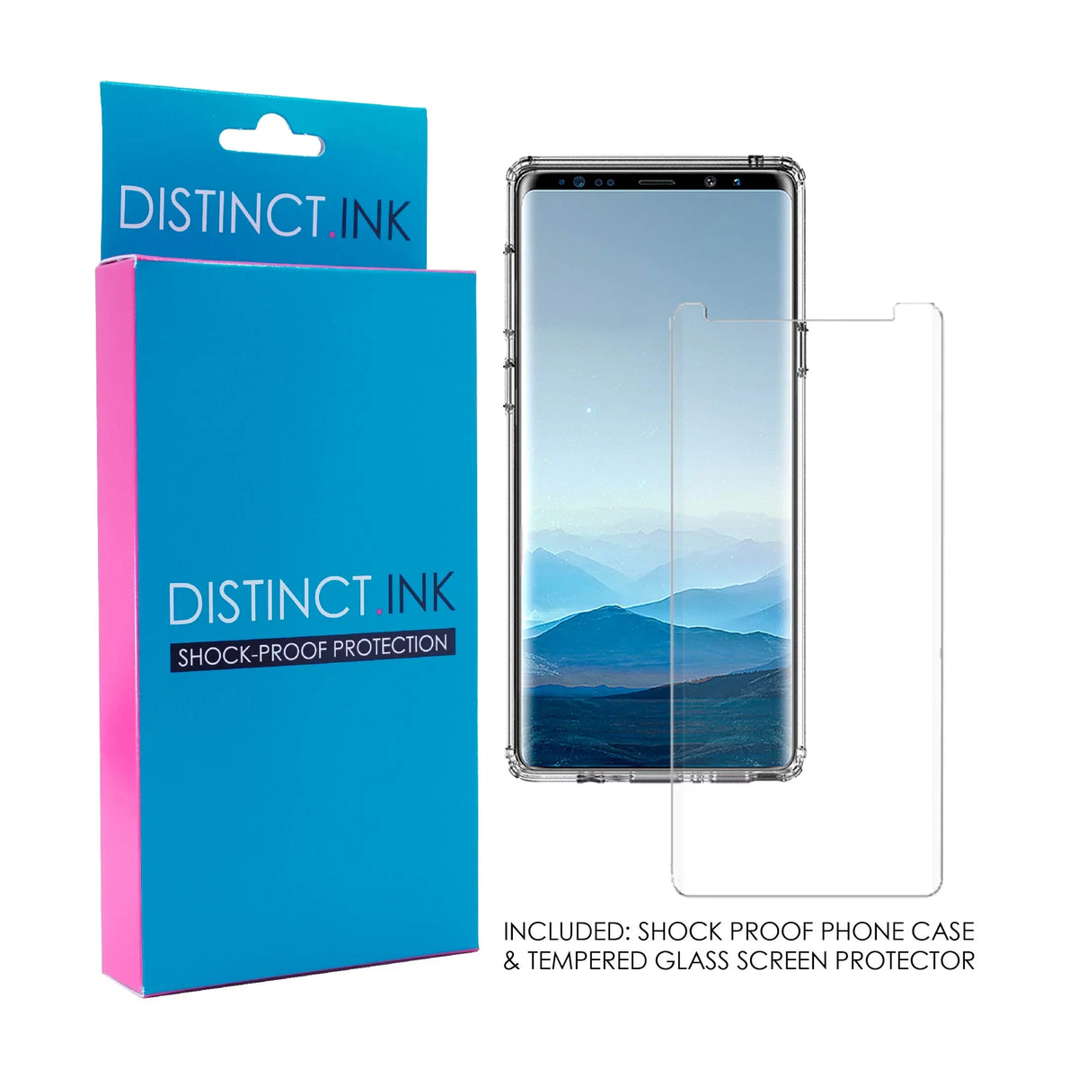 DistinctInk Clear Shockproof Hybrid Case for  Galaxy Note 9 - TPU Bumper, Acrylic Back, Tempered Glass Screen Protector - 2 Corinthians 5:7 - Walk By Faith Even When I Cannot See