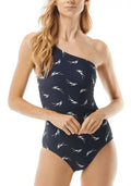 Michael Kors NAVY Feather One Shoulder One-Piece Swimsuit, US 14
