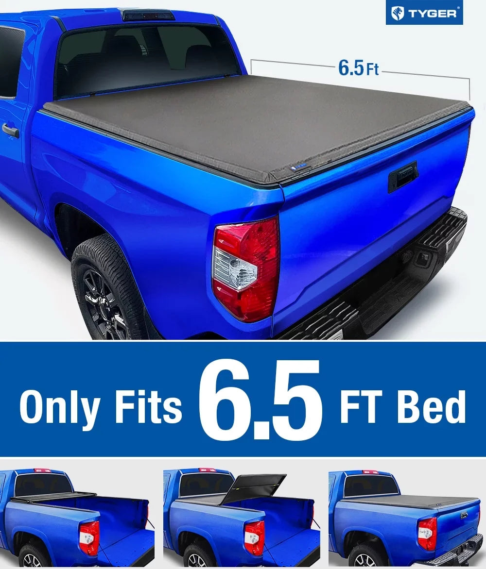 Tyger Auto T3 Soft Tri-fold Truck Bed Tonneau protector matching with 2007-2013  Tundra | 6.5' Bed | TG-BC3T1033 | Vinyl
