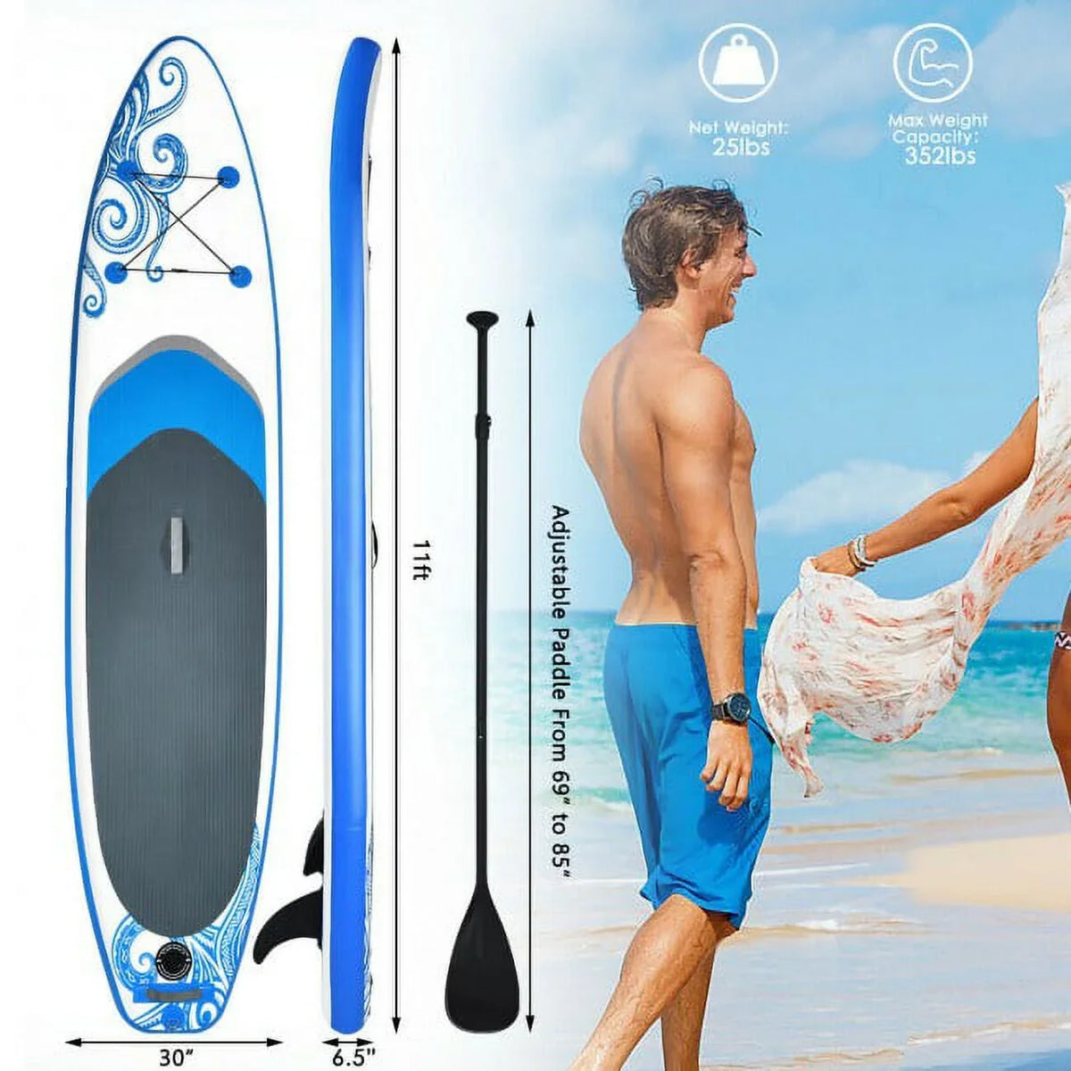 Enjoy Wonderful aqua Sports 11-Feet Inflatable Adjustable Surfing Paddle Board