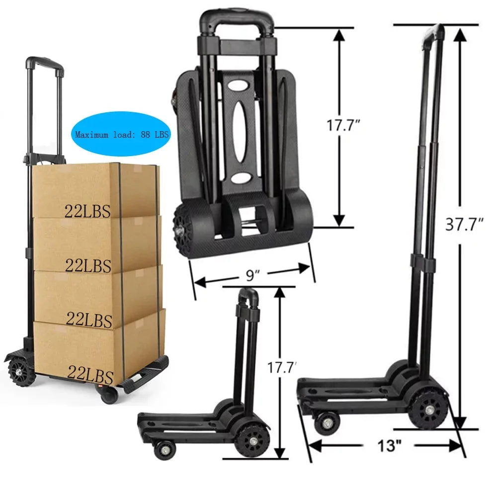 Black. siisll Big Capacity Heavy Duty Folding Hand Truck Luggage Cart for Moving Lightweight Utility Cart for Luggage Folding Cart with Wheels Collapsible Platform Cart for Home, Office and Travel Use