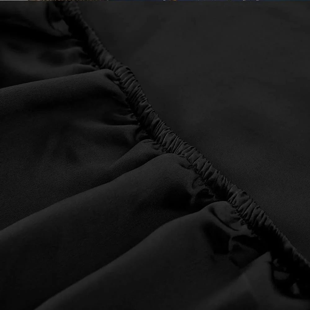 HAOFEI Luxury Mulberry Silk Fitted Sheet 19 Momme Seamless, Queen, Black