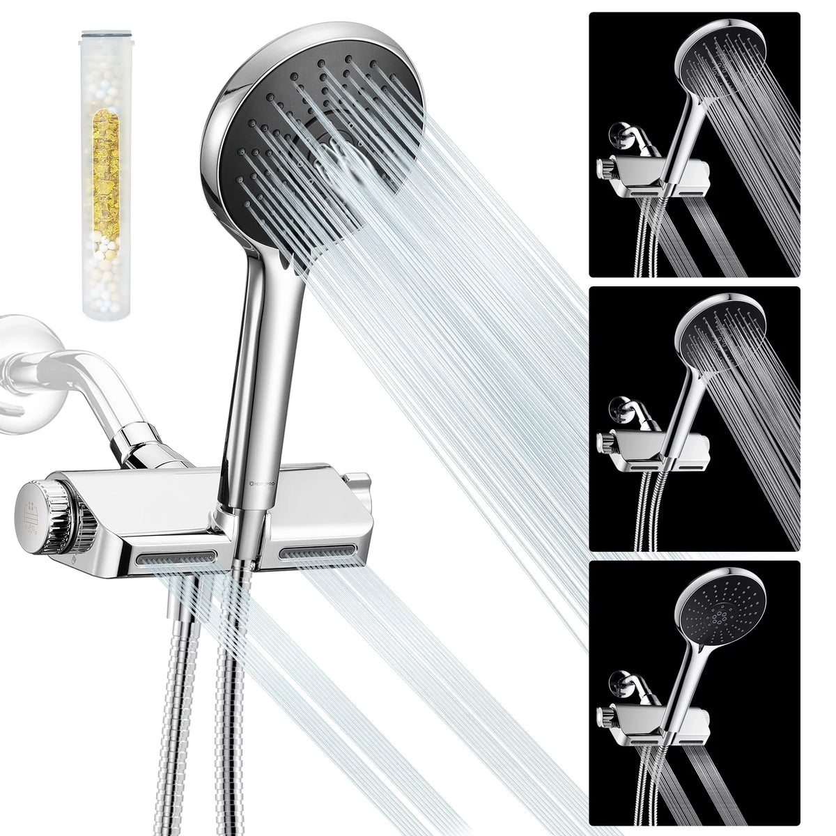 HOPOPRO 3 in 1 Filter Showerhead with Handheld Combo High Pressure SPA Shower System Massage Shower Head and 5 Modes Hand Held Shower Head