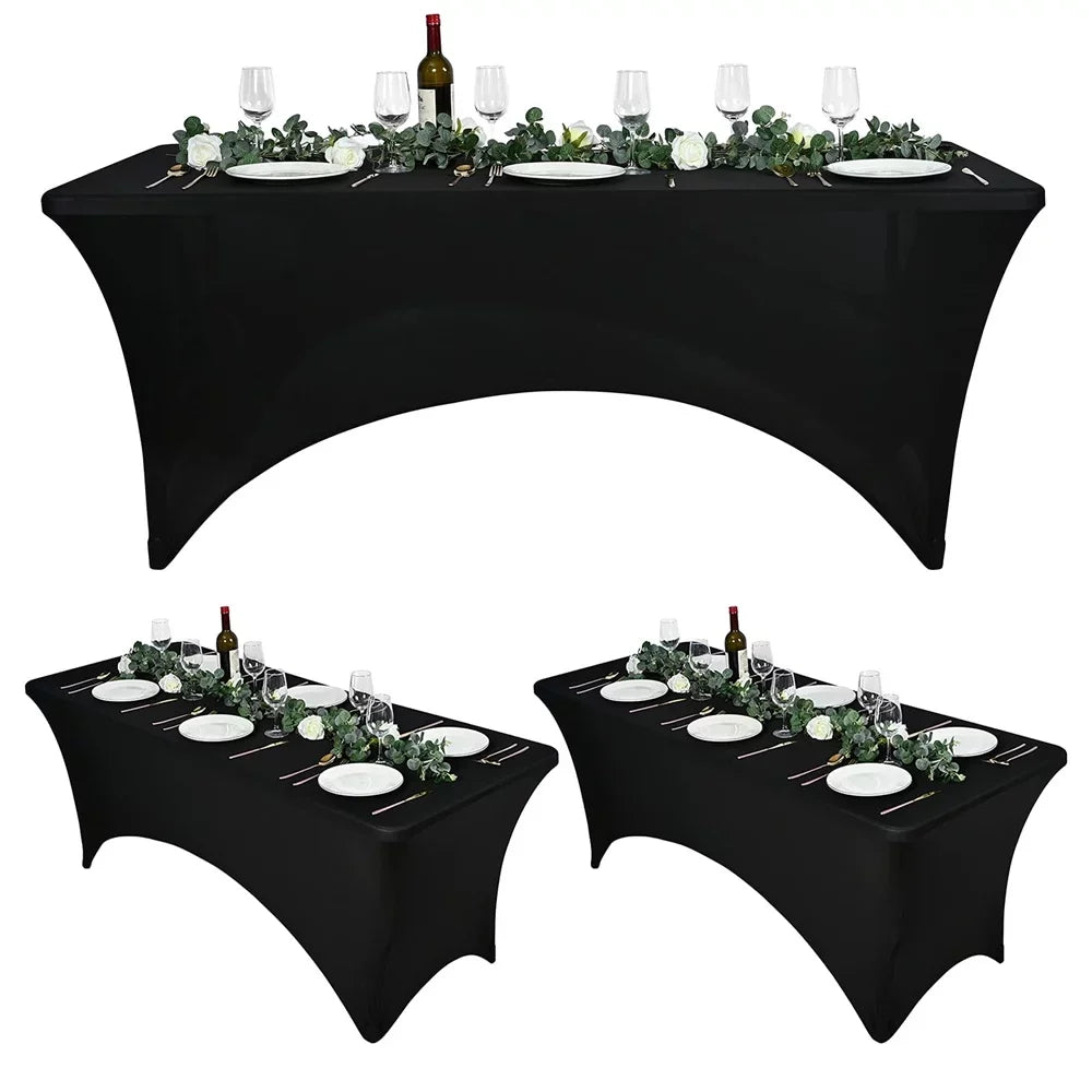 Pesonlook 3 Pcs 6 Ft Stretch Spandex Tablecloth, Rectangular Stretchable Elastic Patio Table shield, Anti-Wrinkle Tight Fit Washable Table protector, Cocktail Tablecloth for Wedding, Party(Black)