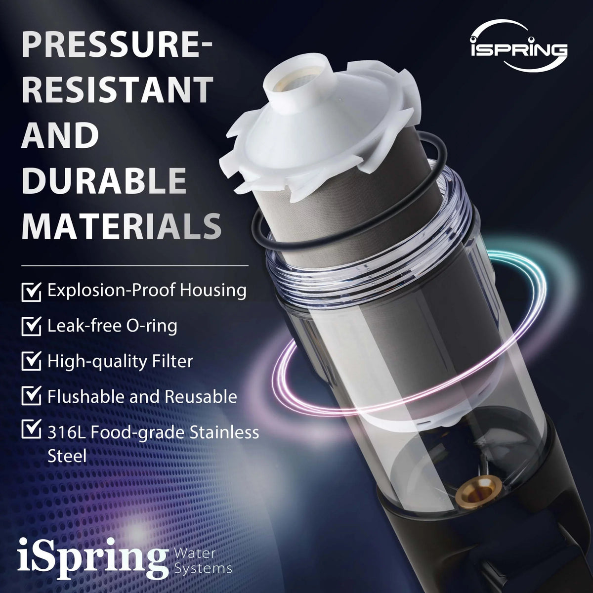 iSpring WSP500ARJ-BP Whole House Prefilter, Spin-Down Sediment aqua Filter with Bypass, Upgraded Clear Housing, Jumbo Size, Flushable and Reusable, Touch-Screen Auto Flushing, 4 Modes, 500 Microns