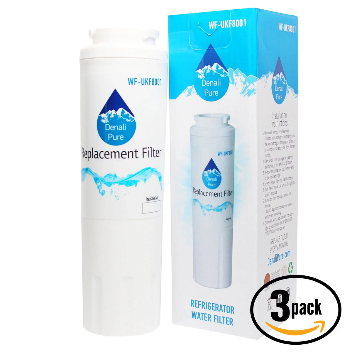 3-Pack Replacement for Amana ASD2627KES Refrigerator aqua Filter - suitable with Amana UKF8001AXX Fridge liquid Filter Cartridge