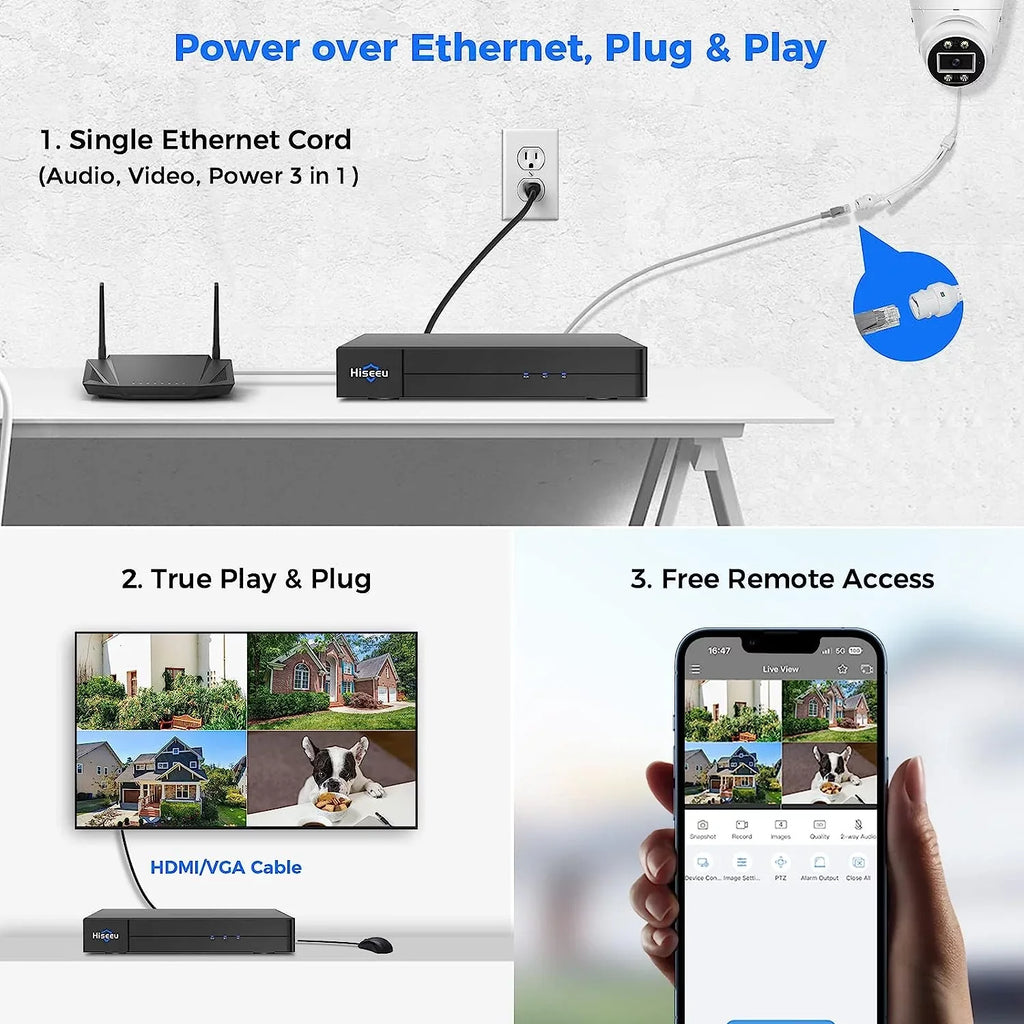 Hiseeu [2 Way Audio] 5MP IP PoE Security Camera, Security Camera Outdoor&Indoor, IP67 Waterproof, Night Vision, Human/Vehicle Detect matching PoE Security Camera System for 24/7 Record