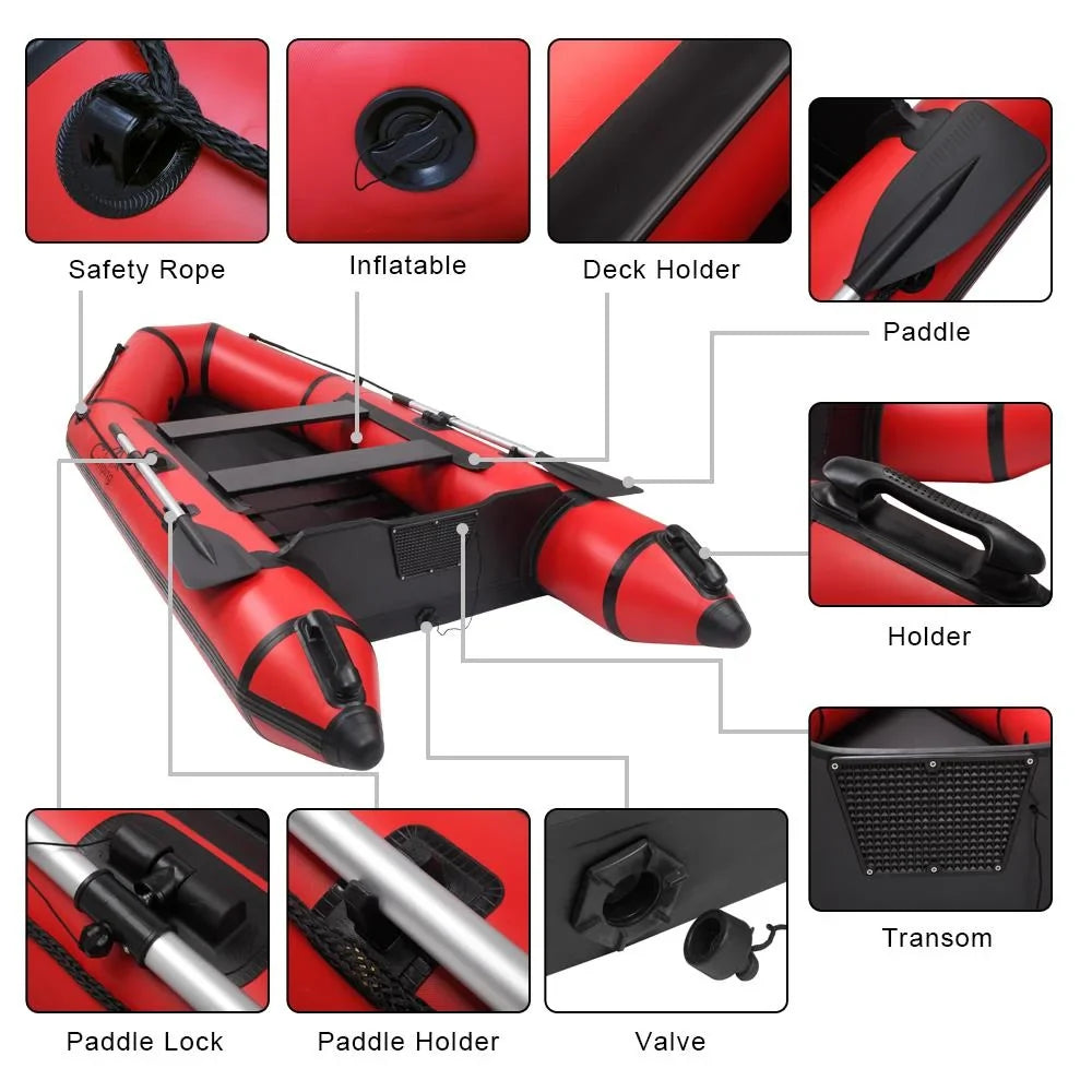 Campingsurvivals 10ft Thickened Inflatable ship, Rafting Boats with Oars and Air Pump, Red/Black