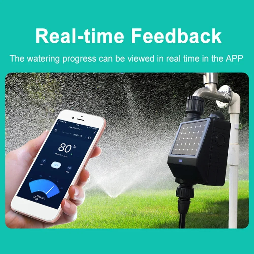 moobody WiFi Sprinkler Timer Solar Powered Smart aqua Timer APP Voice Control Wireless Hose Faucet Timer Garden Lawn Yard