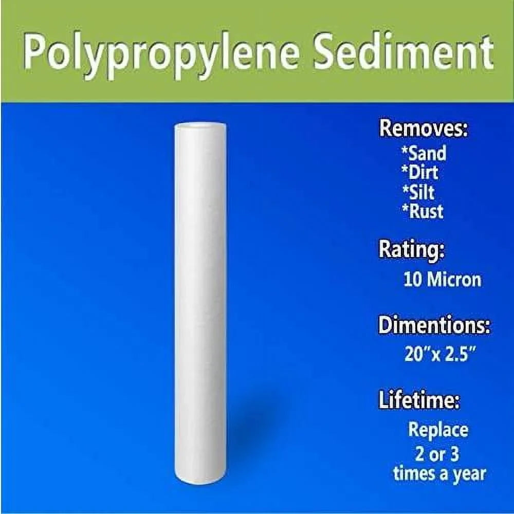 suitable With FPMB5-20, FPMB520, SDC-25-2005/4, VX05-20 Pack Of 25. Standard Whole House -Blown Four Layers Filtration Polypropylene 10 Micron Sediment Filter 20” X 2.5” Fits 20” X 2.5” Housings