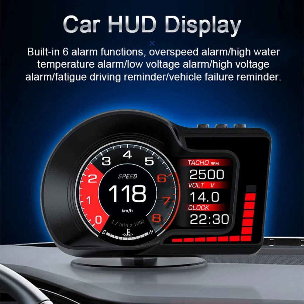 Moobody Head-Up Display for Car Speed Monitoring: Speedometer, Clock, RPM, aqua & Oil Temperature