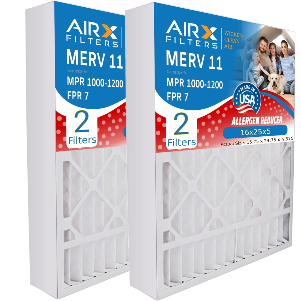 16x25x5 Air Filter MERV 11 Comparable to MPR 1000, MPR 1200 & FPR 7 suitable with Bryant Carrier FILXXCAR0016 Premium USA Made 16x25x5 Furnace Filter 2 Pack by AIRX FILTERS WICKED CLEAN AIR.