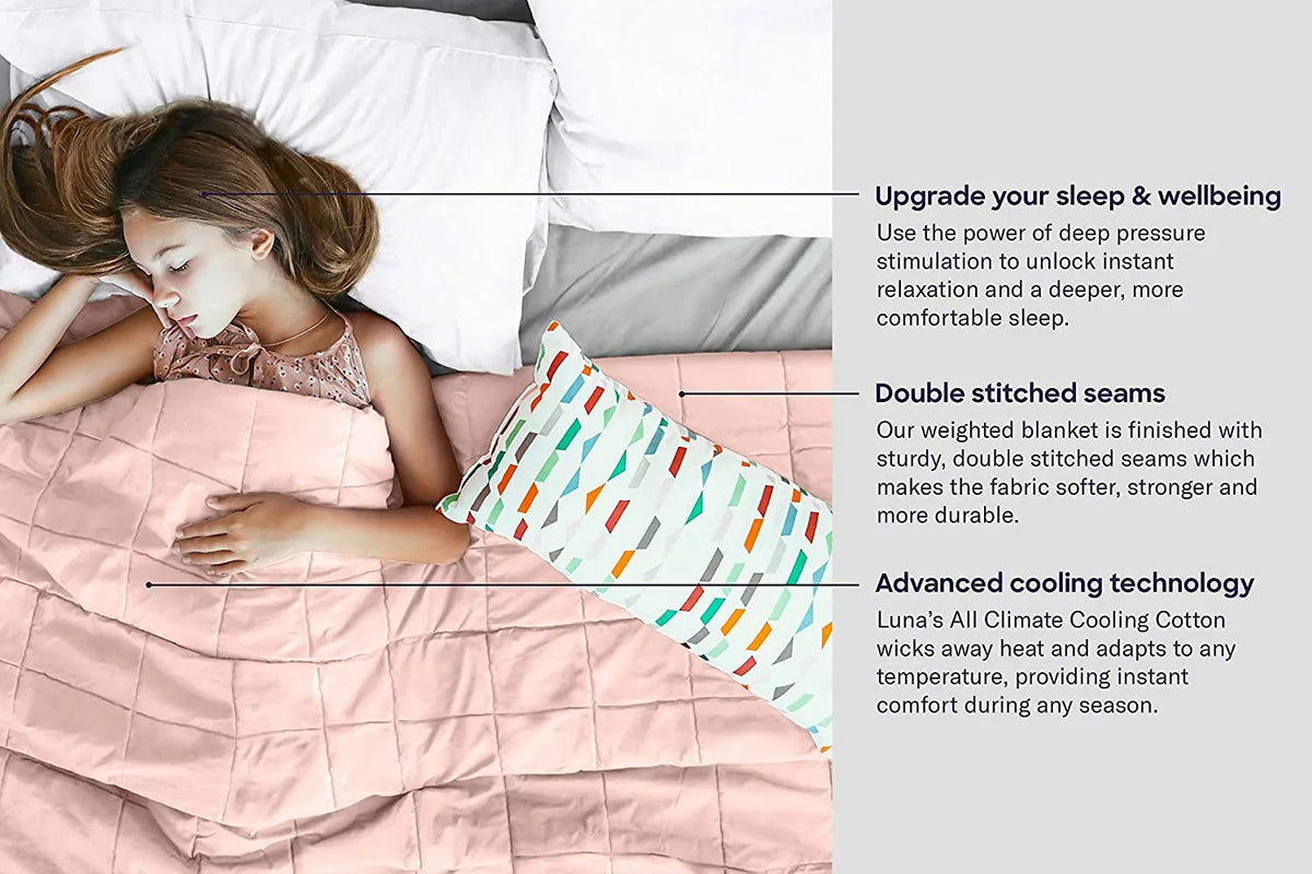 Luna Cotton Weighted Blanket for Kids, Twin (41" x 60"), 10 lbs, Pink