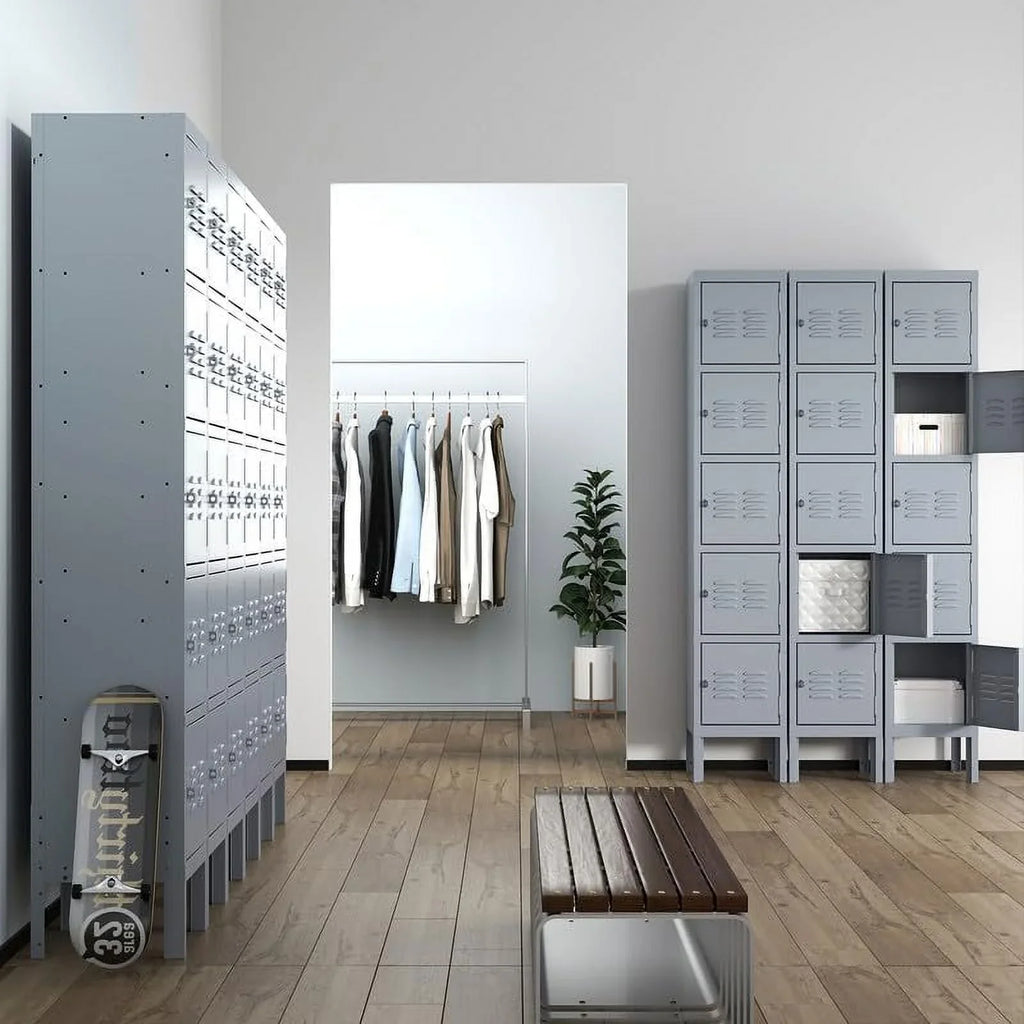 IKIMI 66" Metal Storage Cabinet Locker for School, Gym, Home Office, Steel Locker Cabinet With 5 Doors for Employees, Students