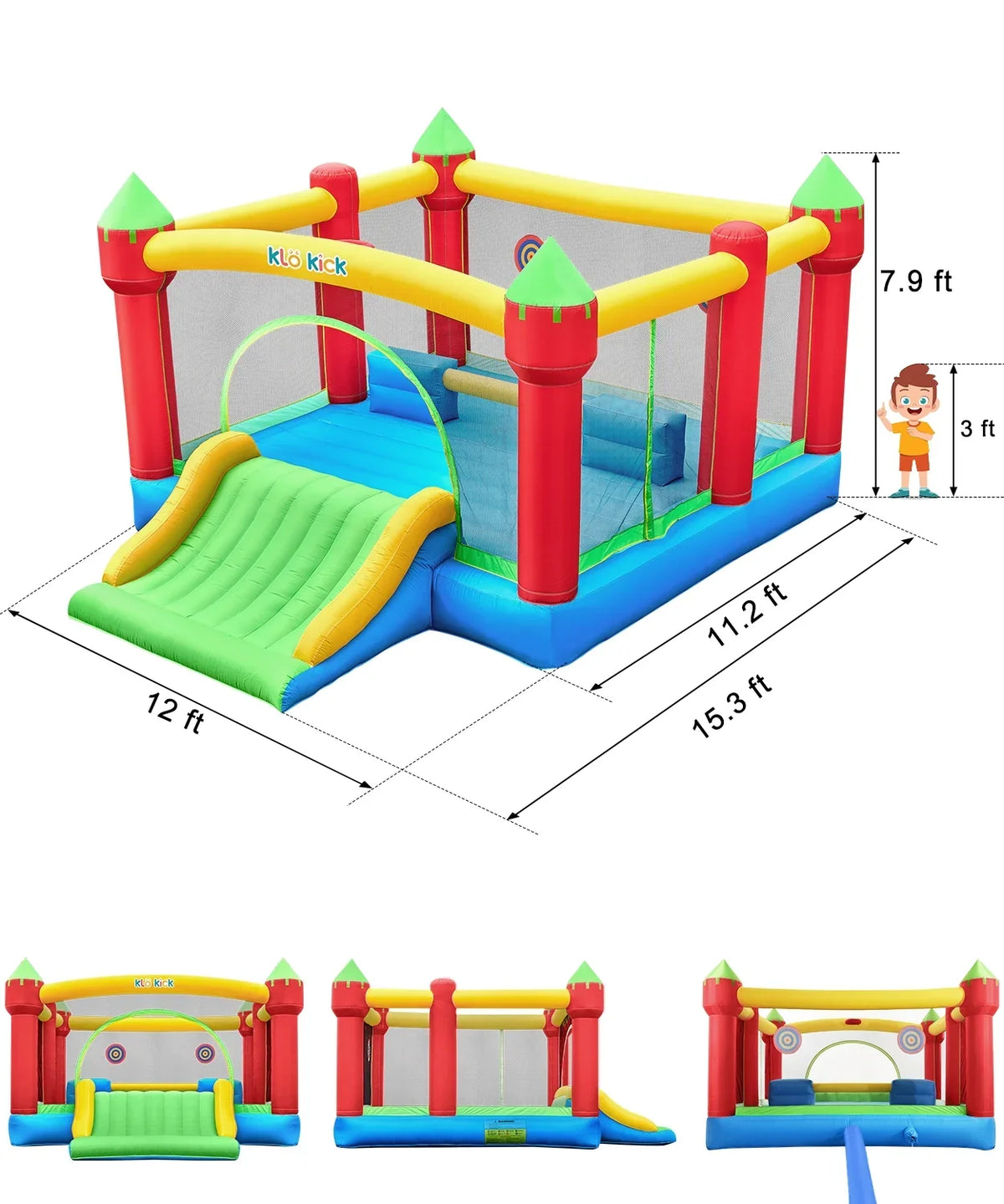 KLOKICK 15'x 12' Large Bounce House 840D Oxford Inflatable Bouncers for 6 Kids with Blower & Slide for 3-10 Years, Child, Adult, Infant, Teen, Tween