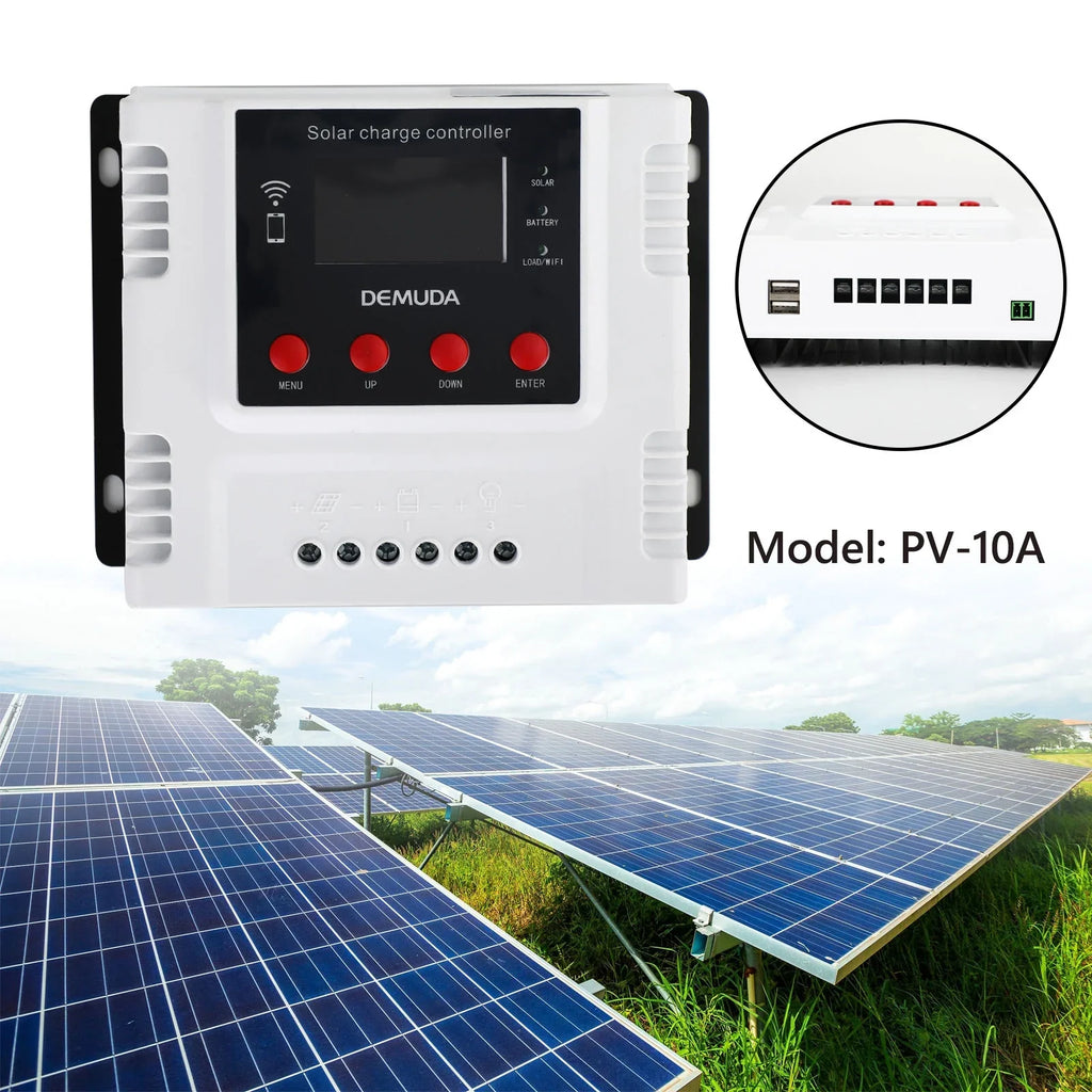 10A 12V 24V 48V Solar Charge Controller With Wifi Monitor PWM LCD Regulator