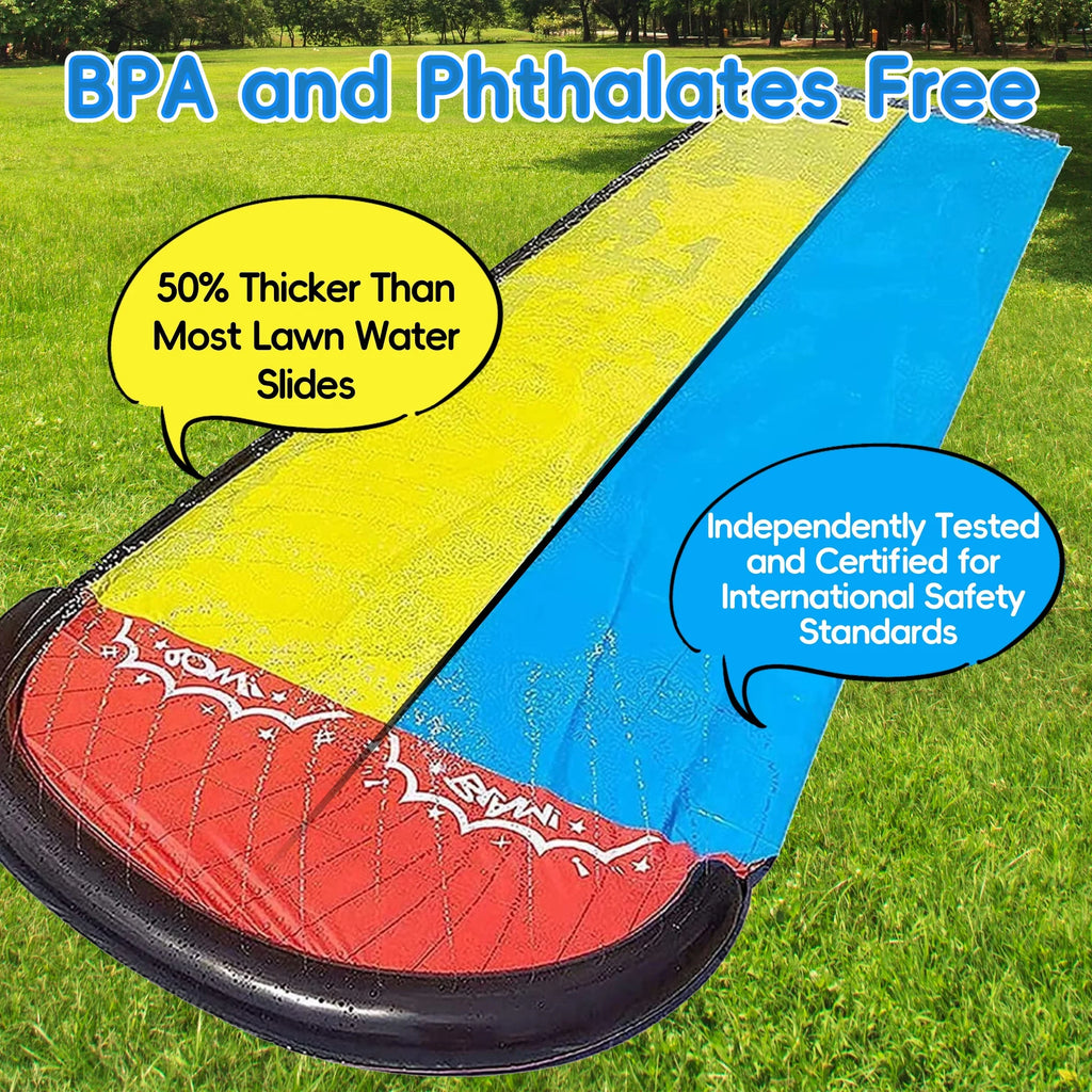 YoYfun 25ft x 4.6ft  Double moisture Slide for Adult Kids, Heavy Duty Lawn liquid Slide with Sprinkler and 2 Slip Inflatable Boards for Summer Yard Lawn Outdoor aqua Play Activities