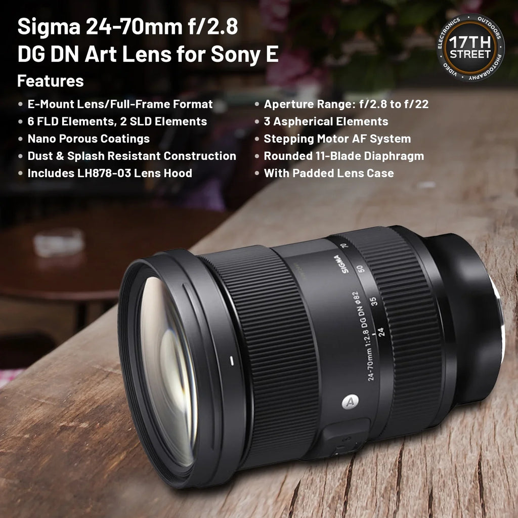 Sigma 24-70mm F2.8 DG DN Art Lens for  E with Professional 1TB External Hard Drive USB-C 3.2 Gen 1, 64GB Extreme PRO UHS-I SDXC Memory Card and Waith Microfiber Cleaning Cloth (Bundle Set)
