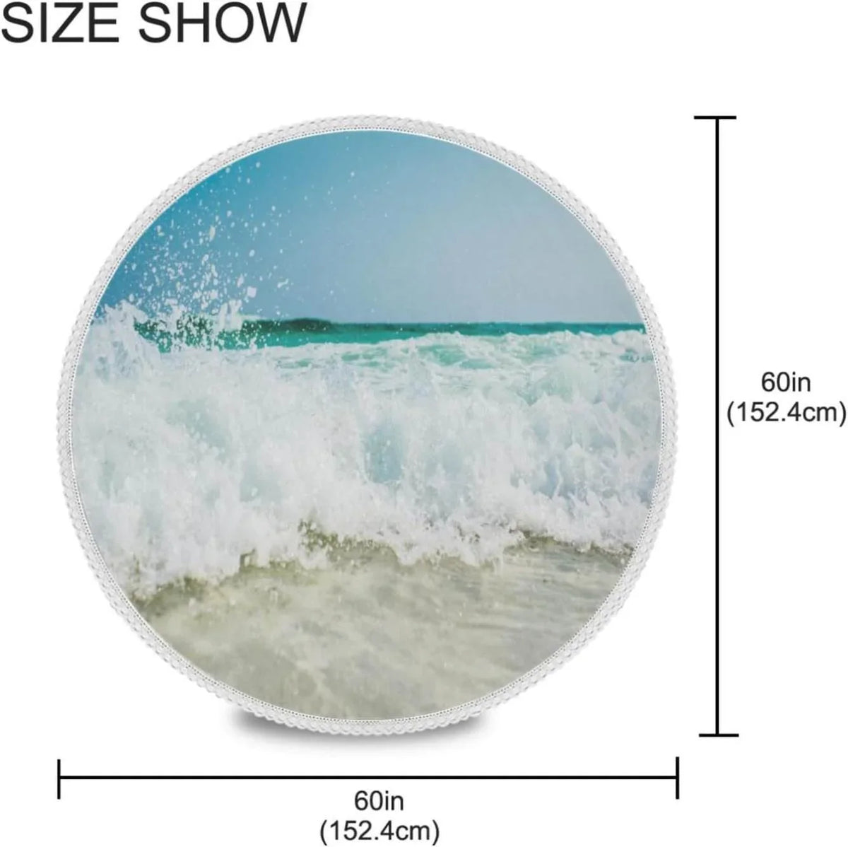 SKYSONIC Summer Sea Wave Round Tablecloth 60inch Indoor Wrinkle Free, Tropical Ocean Circular Lace Table wrap Washable for Kitchen Party BBQ Dining Decor