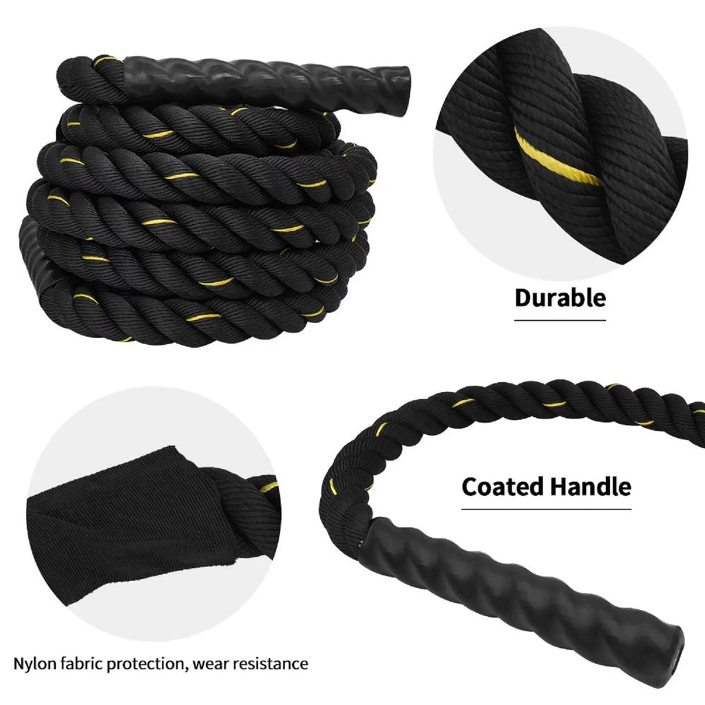 Battle Ropes 1.5 inch 30 ft - Polyester Workout Rope Heavy for Home Body Workouts Building Muscle, Black