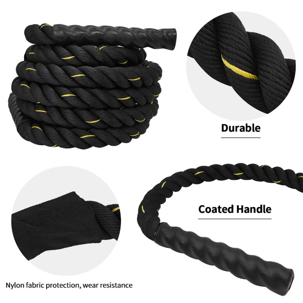 Battle Ropes 1.5 inch 30 ft - Polyester Workout Rope Heavy for Home Body Workouts Building Muscle, Black