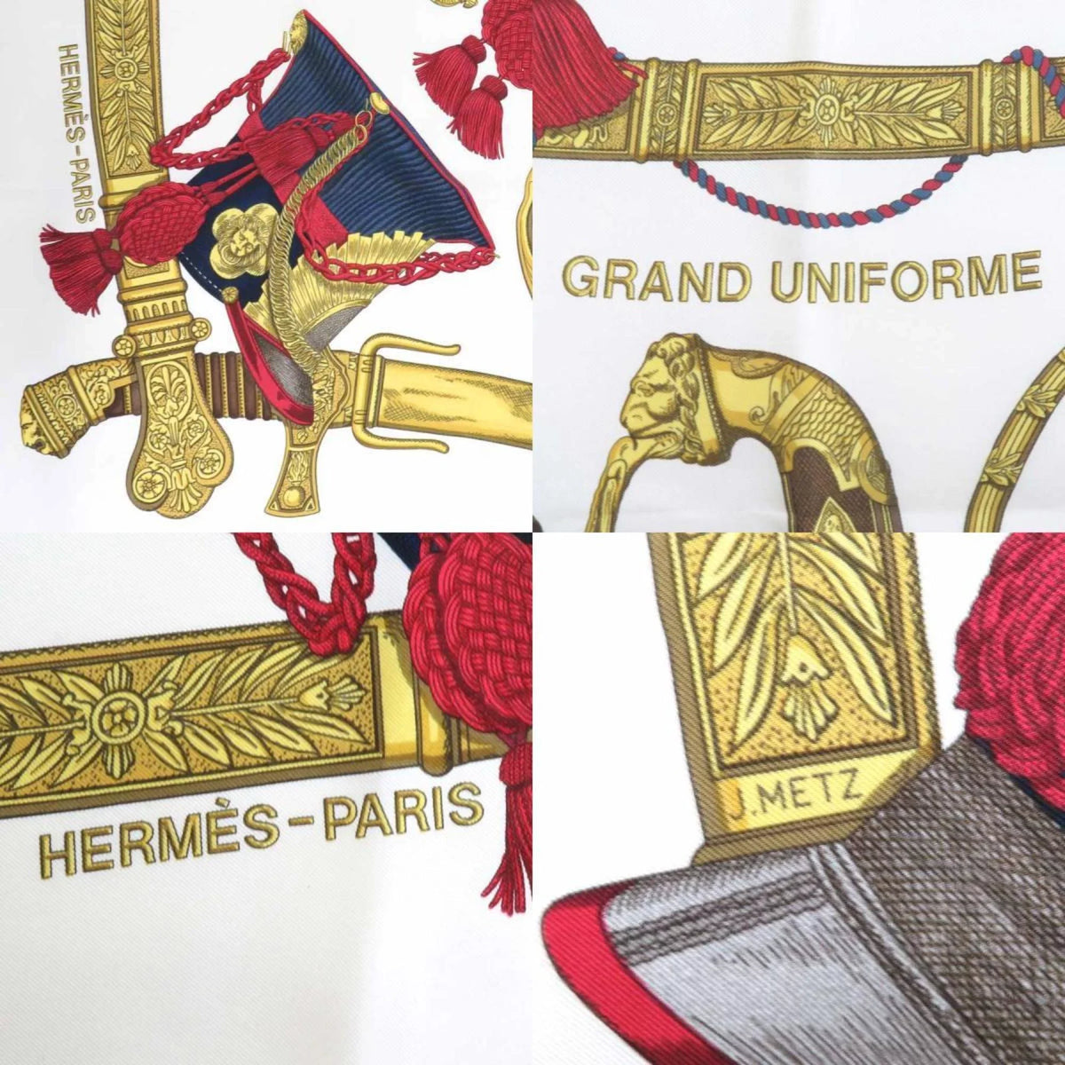Pre-Owned Hermes HERMES Scarf Carre 90 GRAND UNIFORME Silk Off-White/Multicolor Ladies (Good)