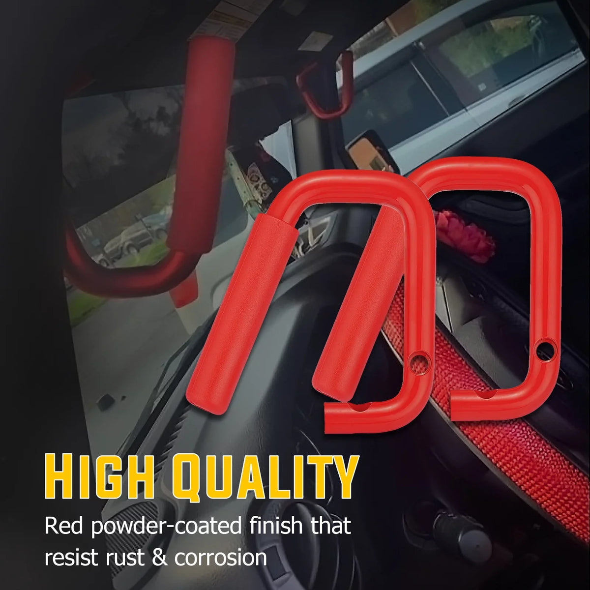 WEISEN-  Powder Coated Red Aluminum Full Front & Rear Grab Bar Handles Set for 07-18 Jeep Wrangler JK