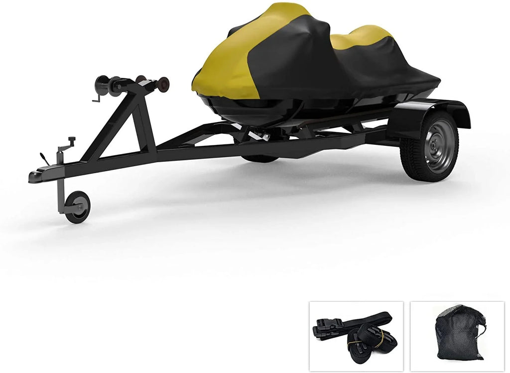 Weatherproof Jet Ski Covers for Yamaha EXR 2020 - Yellow/Black Color - All climate - Trailerable - Protects from Rain, Sun, UV Rays, and More! Includes Trailer Straps and Storage Bag
