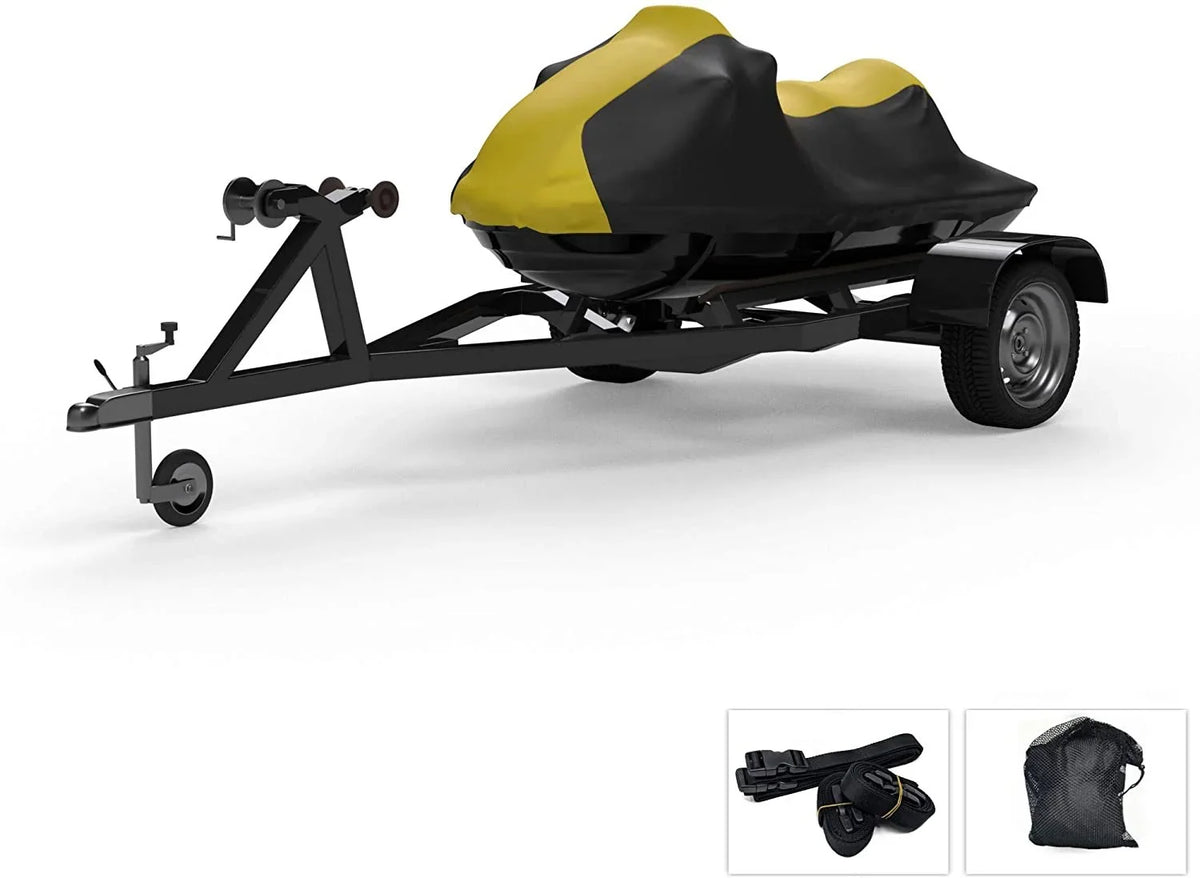 Weatherproof Jet Ski Covers for Yamaha EXR 2020 - Yellow/Black Color - All climate - Trailerable - Protects from Rain, Sun, UV Rays, and More! Includes Trailer Straps and Storage Bag