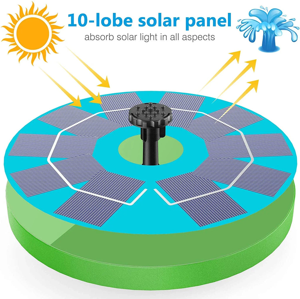 AISITIN 3W Solar Fountain Pump Solar aqua Pump, Floating Fountain Built-in 1200mAh Battery, with 6 Nozzles, for Bird Bath, Fish Tank, Pond or Garden Decoration Solar Aerator Pump (Green)
