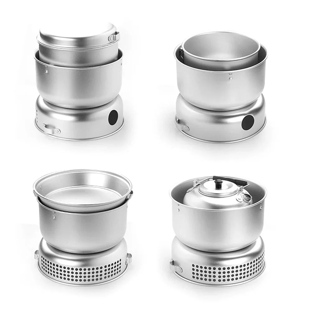 walmeck 10pcs Camping Stove Kit Camping Pot Pan Stove Set for Camping Cooking Backpacking