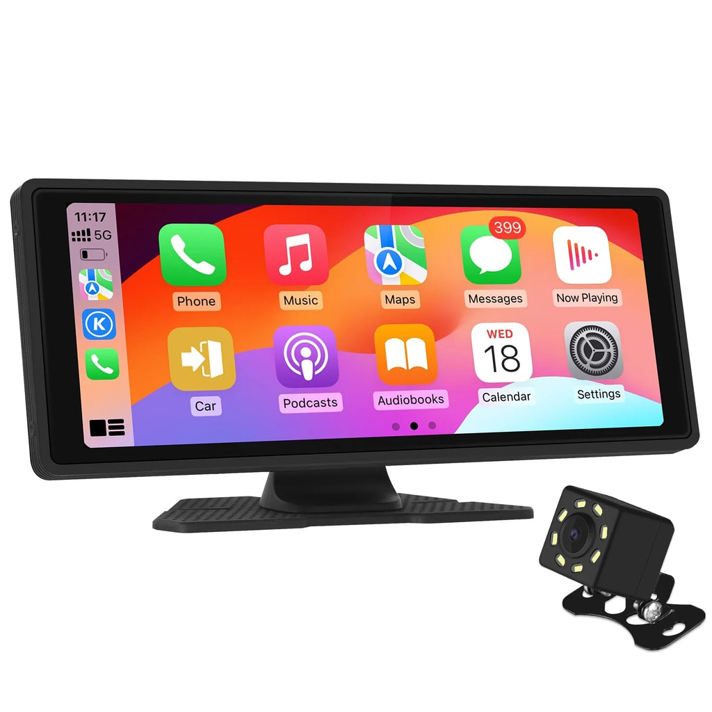 Portable Wireless Carplay & Android Auto Car Stereo, 10.26 Inch Full HD Car Touch Screen Portable Car Radio Receiver Backup Camera