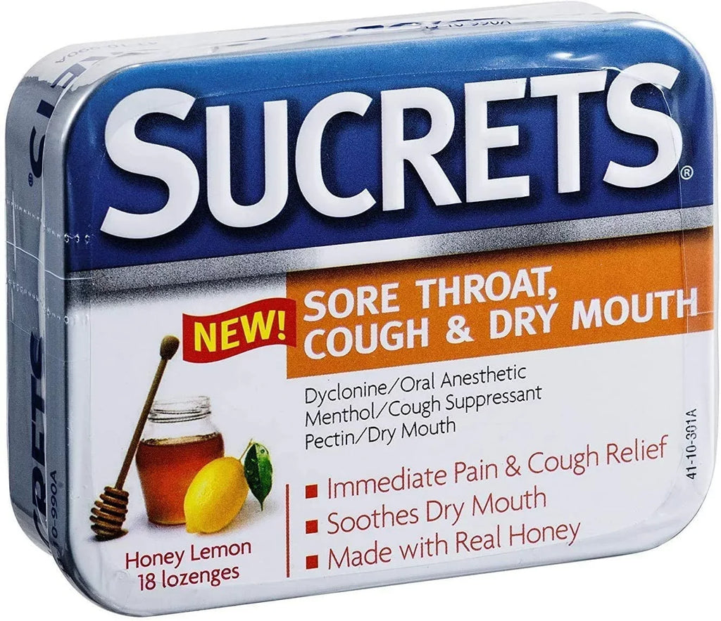 Sucrets Sore Throat, Cough & Dry Mouth Lozenges, Honey Lemon 18 ea (Pack of 4)