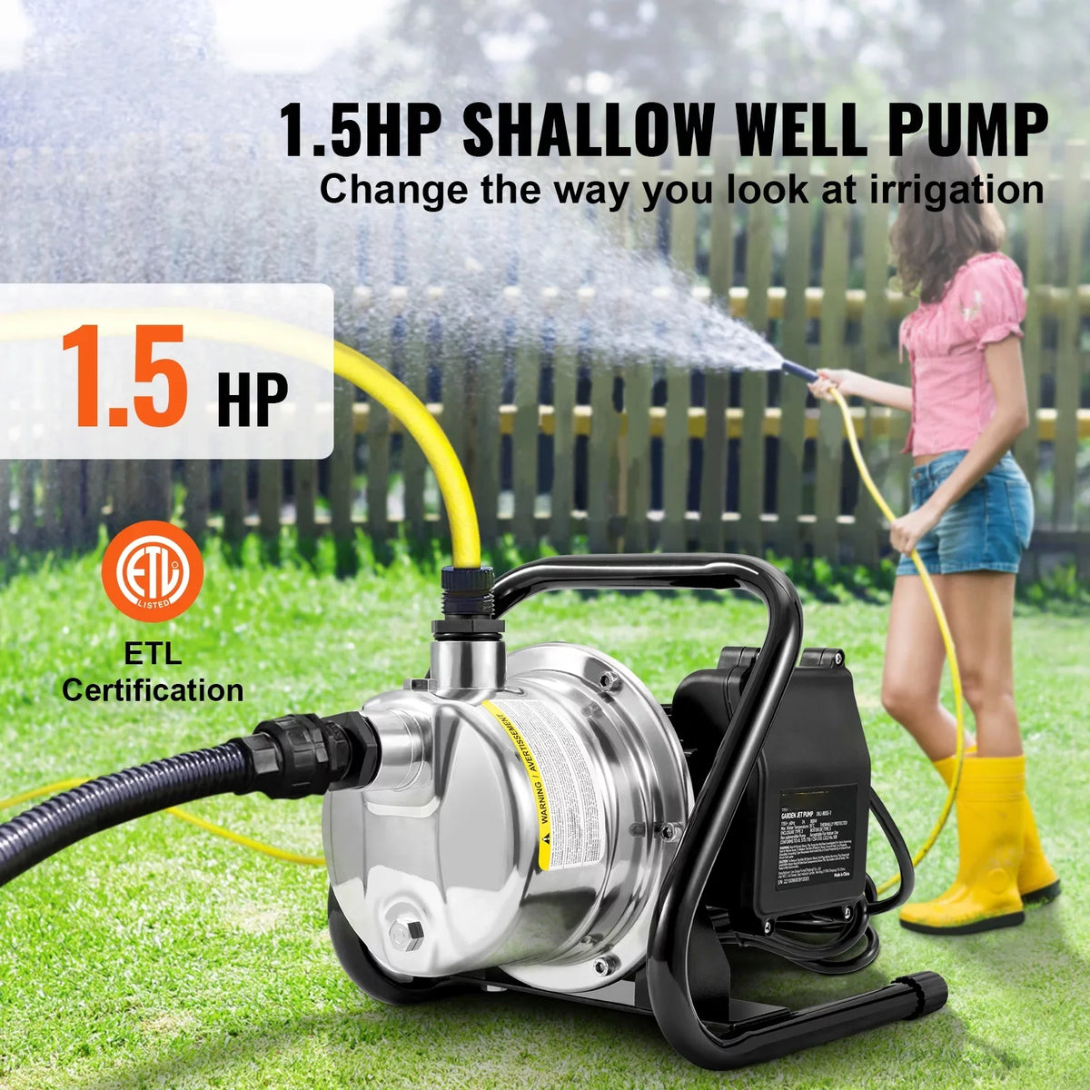 BENTISMShallowWell Pump, 1.5  115V, 1200 GPH 164 ft Height, 87 psi Max Pressure, Portable Stainless Steel Sprinkler Booster Jet Pumps for Garden Lawn Irrigation system, Lake Fountain, WaterTransfer
