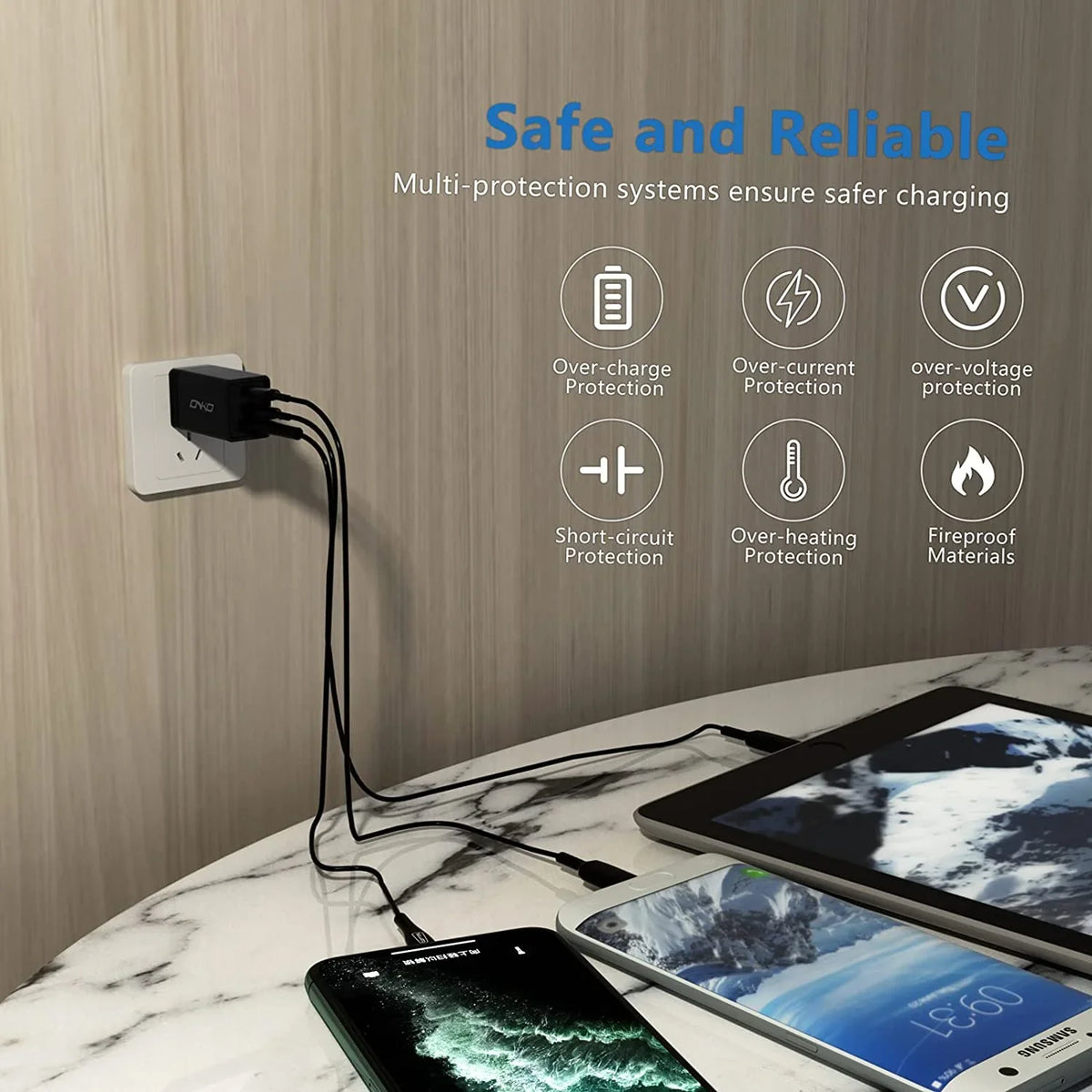 USB C Wall Charger, 67W 3 Port GaN PD&QC USB C Adapter, USB Power Adapter with Foldable Plug for
