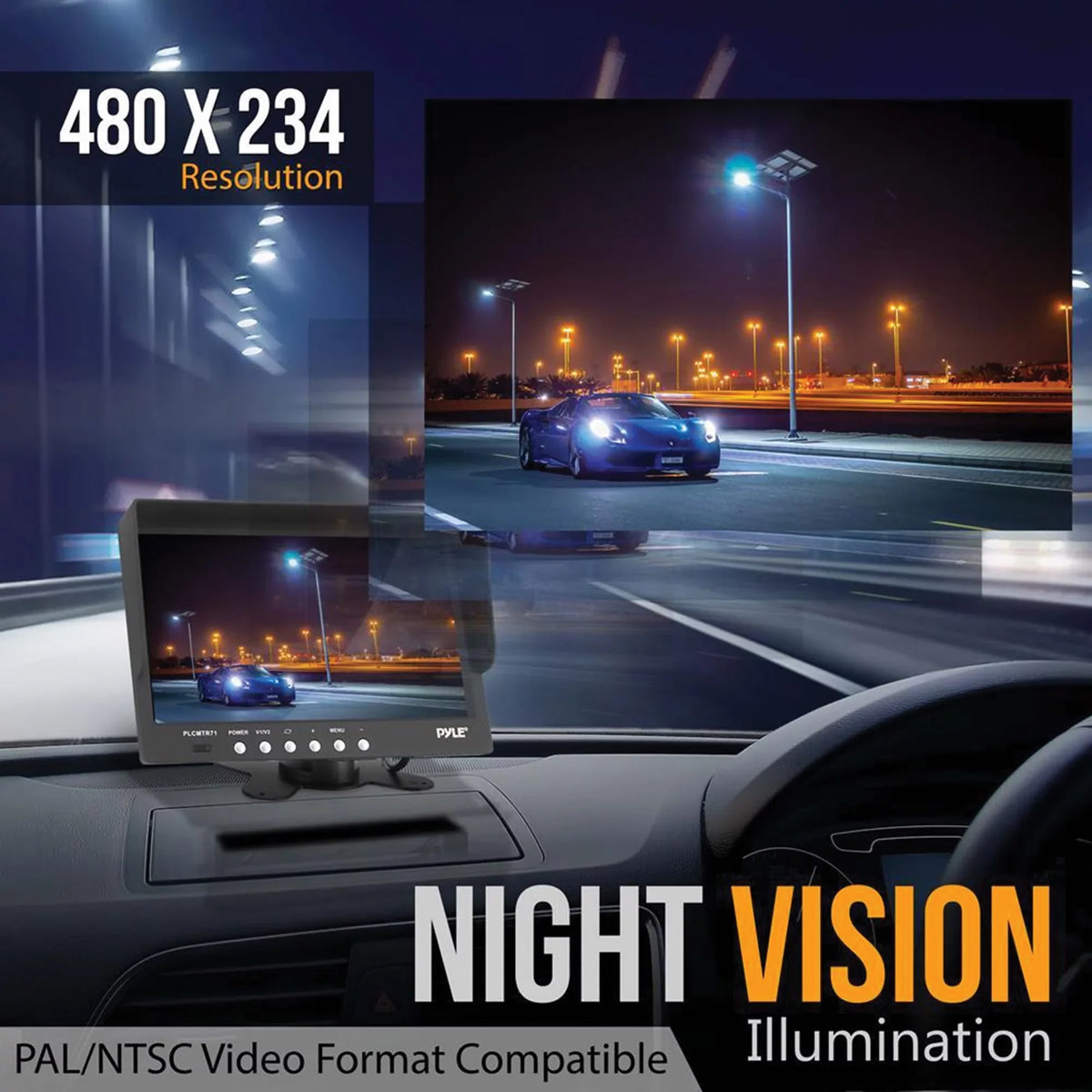 Pyle PLCMTR71 Commercial-Grade Backup Camera System with 7" Monitor and Weatherproof Camera with IR Night Vision