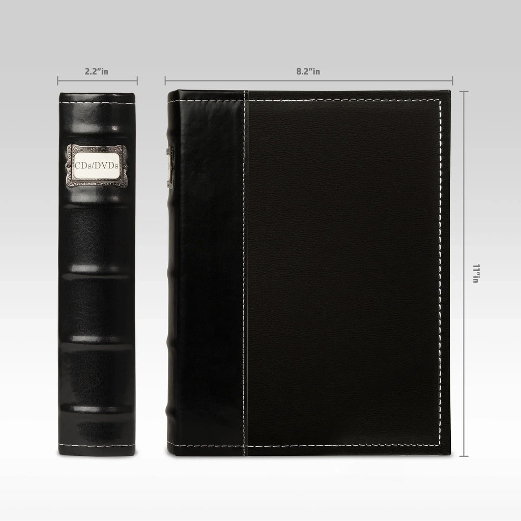 Bellagio-Italia CD/DVD Storage Binder - Black - Leather - 144-Disc Capacity - Storage Organizer for DVDs, CDs, Blu Rays, & Video Games - Acid-Free Binder Organizer Sheets - 3 Pack