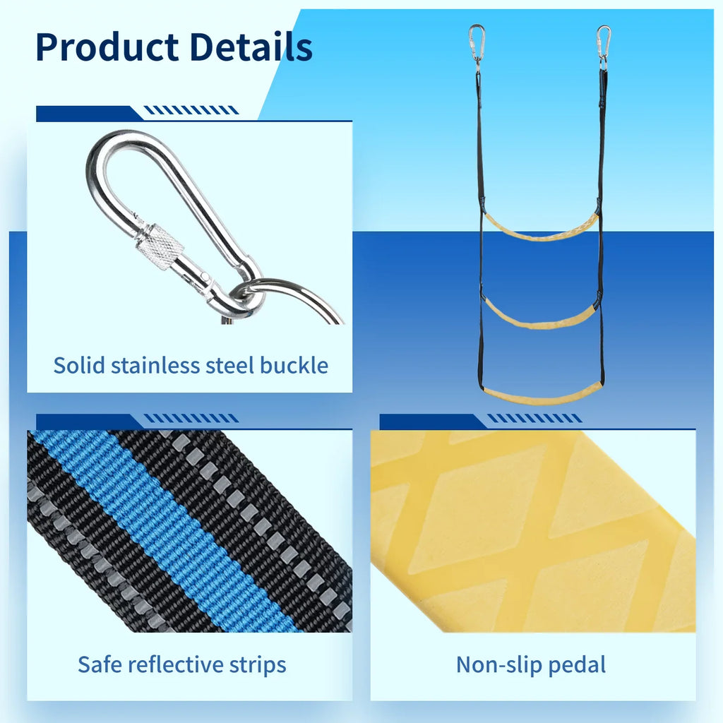 Marine ship Rope Ladder, 3-Step Portable Rope Boarding Ladder, Folding Climbing Ladder for Inflatable vessel, Sailboat, Kayak, Canoeing, Motorboat