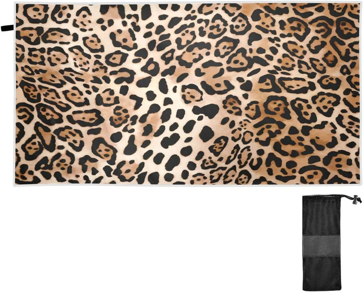 Bestwell Leopard Print Beach Towel Oversized Towel Blanket, Thin Lightweight Microfiber Sand Free Quick Dry Towel, 30”X60” Multipurpose Pool Bath Yoga Swim Shower Towel
