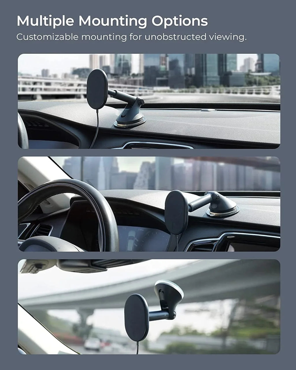 iOttie Velox MagSafe matching Magnetic Wireless Charging Dash & Windshield Mount, Black, Plastic