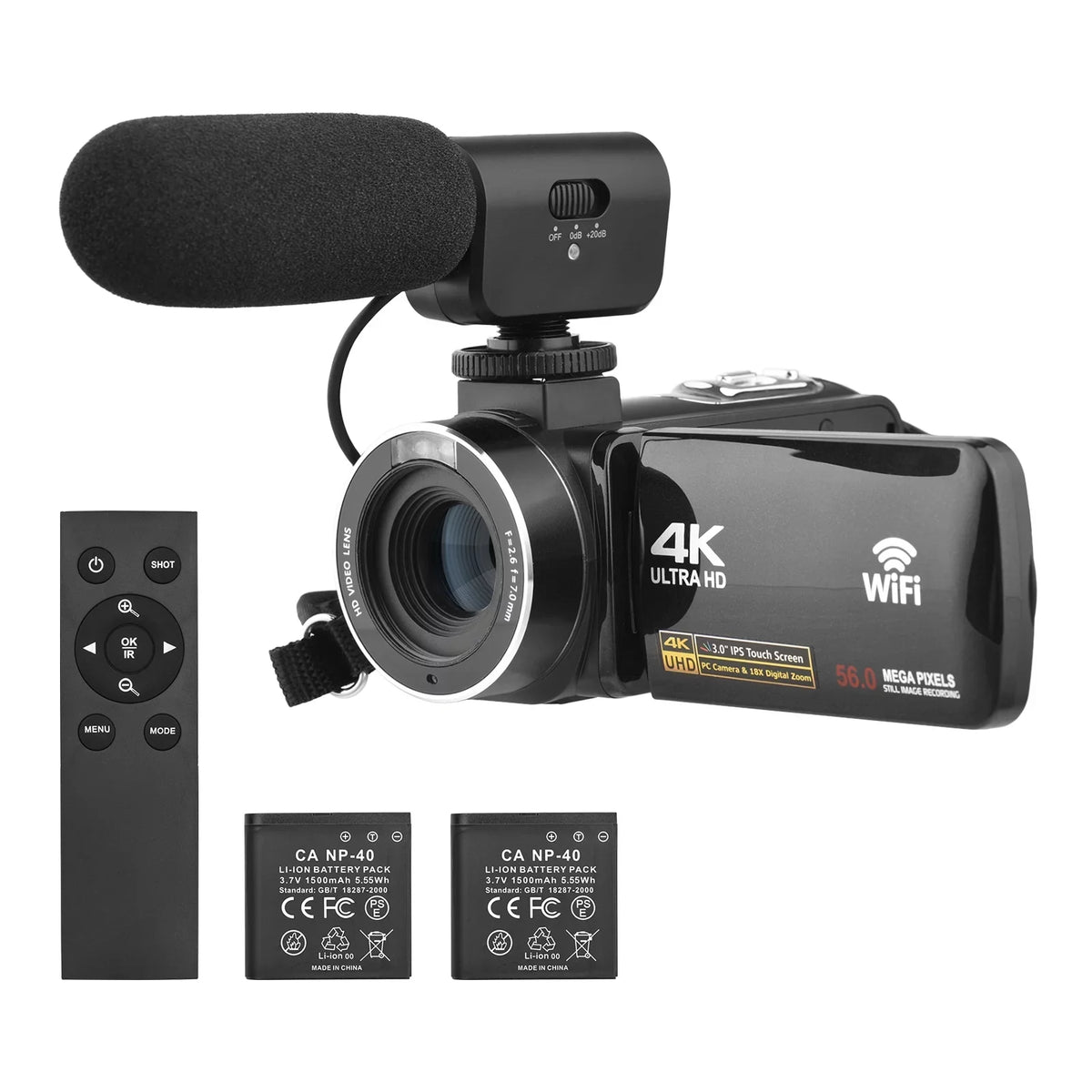 Andoer-2 Camcorder,IR Vision -shake Remote + Carry 4K Video 18X 3.0 Inch + Remote + DV 56MP 18X 2pcs Batteries + Batteries + Remote Video Camera WiFi -shake 2pcs Batteries WiFi DV 56MP 3.0 Inch IPS