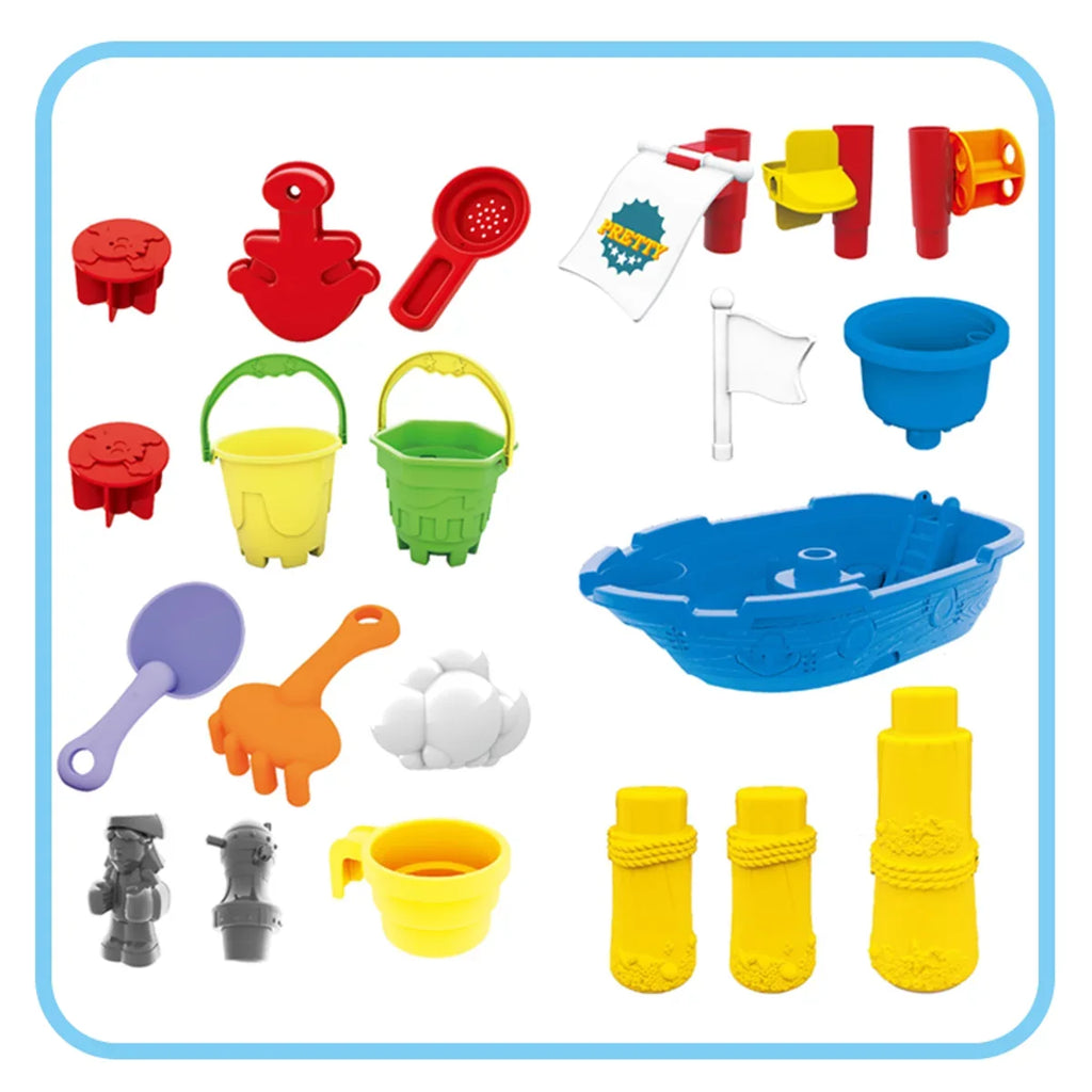 Beach Toy Pirate Ship Sandboxes 21 Pcs Sand moisture Table for Boys Girls Toddlers + 3 Y Mundo Toys